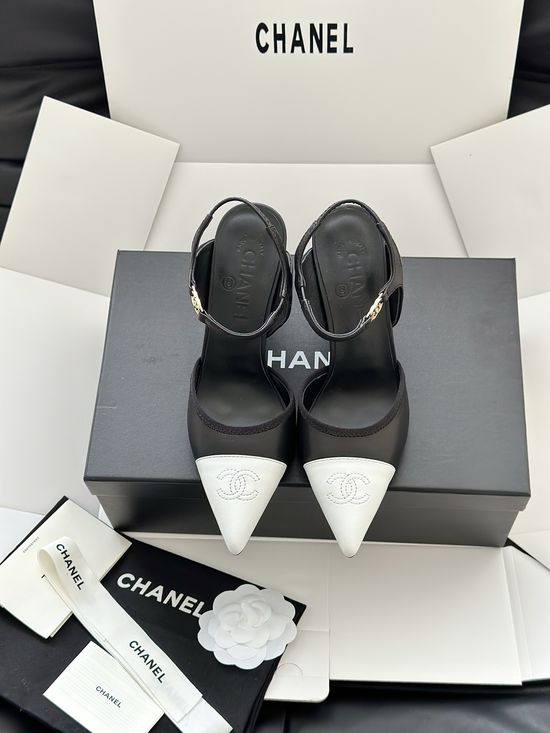 Chanel Pointy-Toe Ballet High Heels with Contrast Design