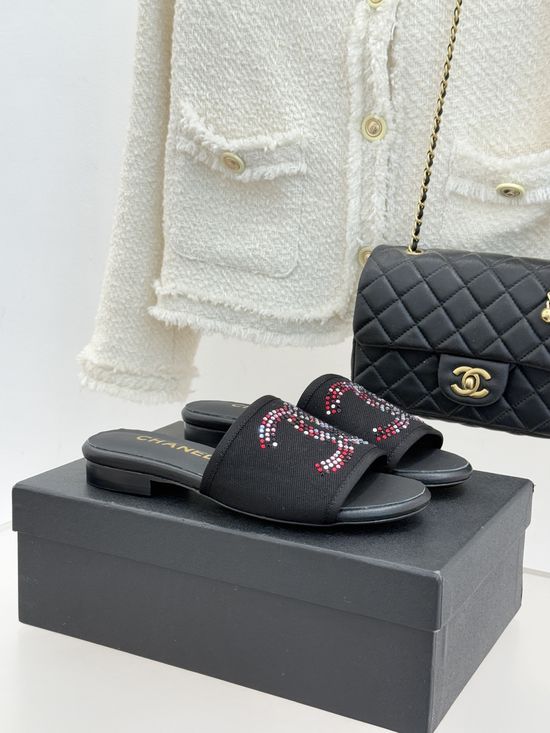 Chanel Mesh Rhinestone Slide Sandals Elegant Breathable Versatile