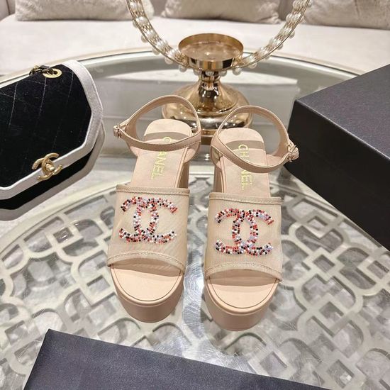 Chanel Beaded Embellished Platform Sandals Comfortable Wide Foot Friendly