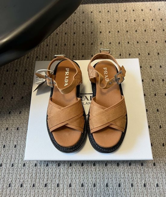 Prada Crisscross Platform Canvas Sandals Soft Comfortable Casual Summer Footwear