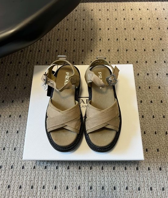 Prada Crisscross Platform Canvas Sandals Soft Comfortable Casual Summer Footwear