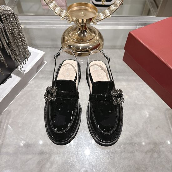 Roger Viver Rhinestone Buckle Slip On Backless Loafer Sandals