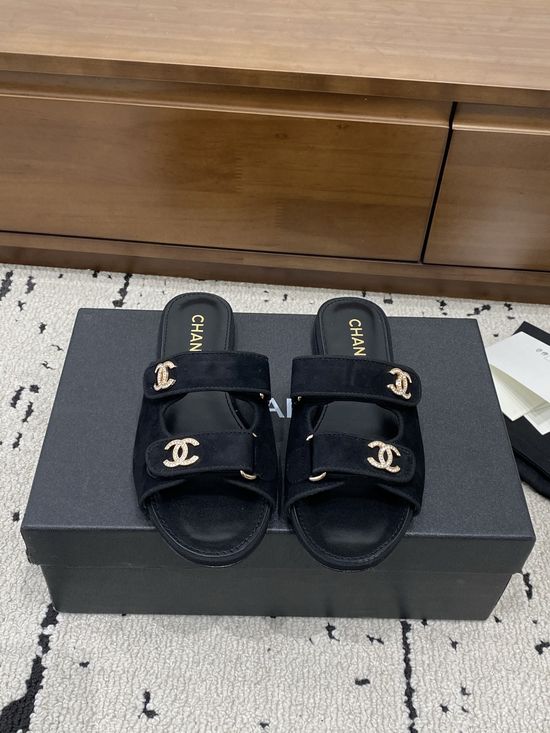 Chanel Premium Sheepskin Hook Loop Slide Sandals