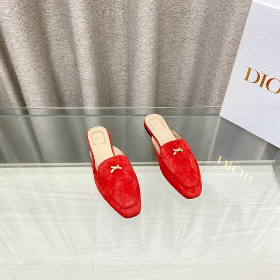 Christian Dior Bow Decor Flat Square Toe Slide Sandals