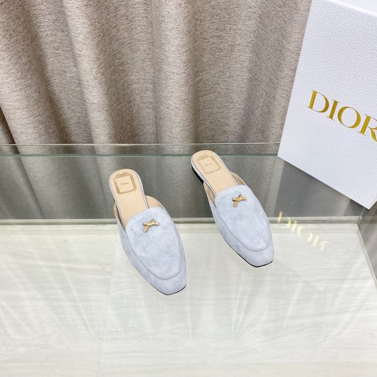 Christian Dior Bow Decor Flat Square Toe Slide Sandals