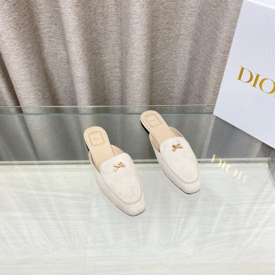 Christian Dior Bow Decor Flat Square Toe Slide Sandals