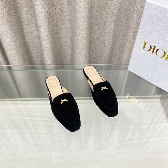 Christian Dior Bow Decor Flat Square Toe Slide Sandals