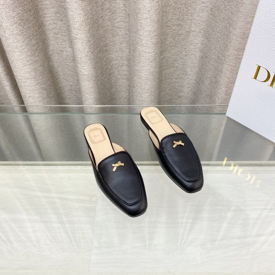 Christian Dior Bow Decor Flat Square Toe Slide Sandals