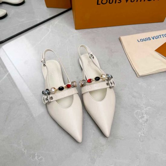 Louis Vuitton Genuine Leather Flats Mid Heel Shoes Real Leather Sole