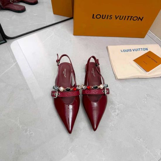 Louis Vuitton Genuine Leather Flats Mid Heel Shoes Real Leather Sole