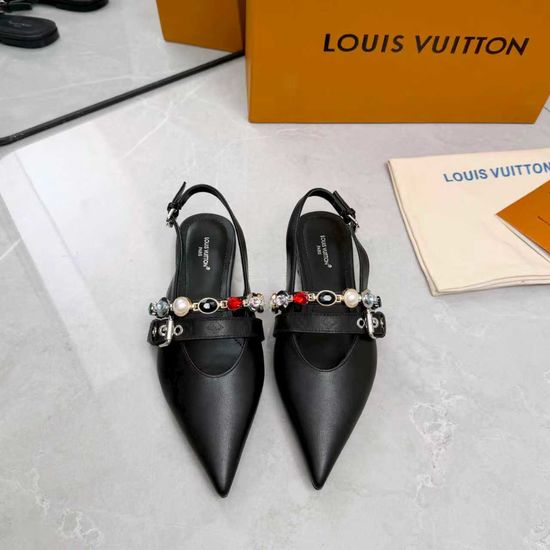 Louis Vuitton Genuine Leather Flats Mid Heel Shoes Real Leather Sole