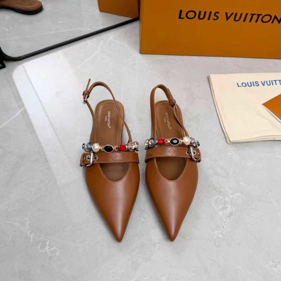Louis Vuitton Genuine Leather Flats Mid Heel Shoes Real Leather Sole