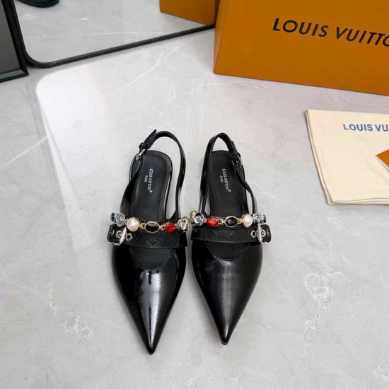 Louis Vuitton Genuine Leather Flats Mid Heel Shoes Real Leather Sole