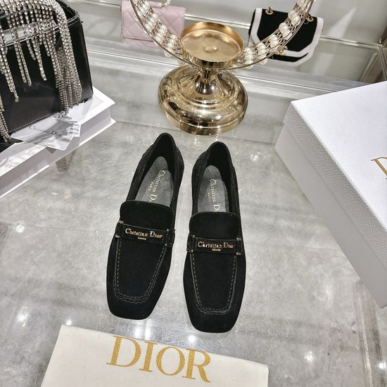 Christian Dior Metal Buckle Square Toe Leather Loafers