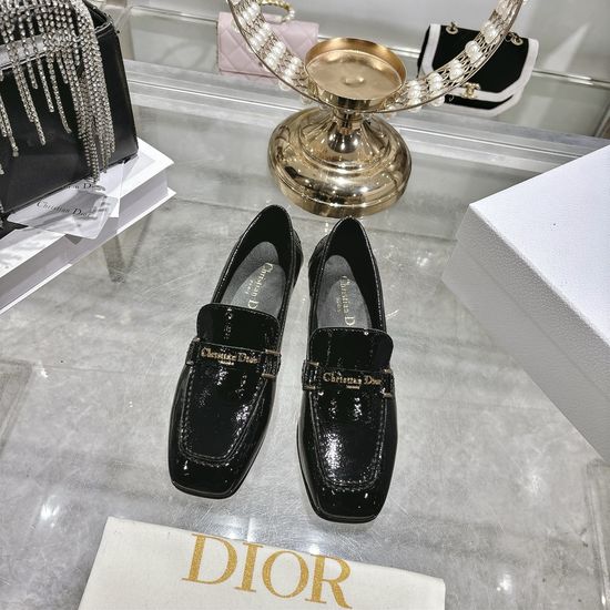 Christian Dior Metal Buckle Square Toe Leather Loafers