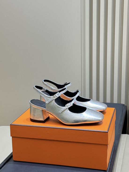 Hermes Dual Strap Soft Leather Mary Jane Shoes Elegant Daily Footwear