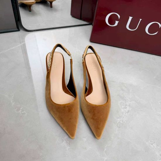 Gucci Velvet Ankle Strap Heeled Sandals Leather Lined