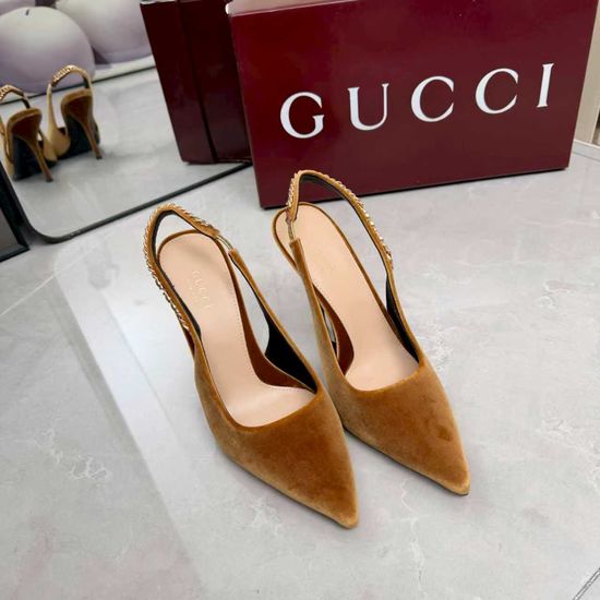 Gucci Velvet Ankle Strap Heeled Sandals Leather Lined