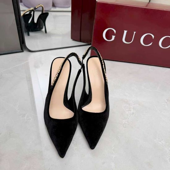 Gucci Velvet Ankle Strap Heeled Sandals Leather Lined