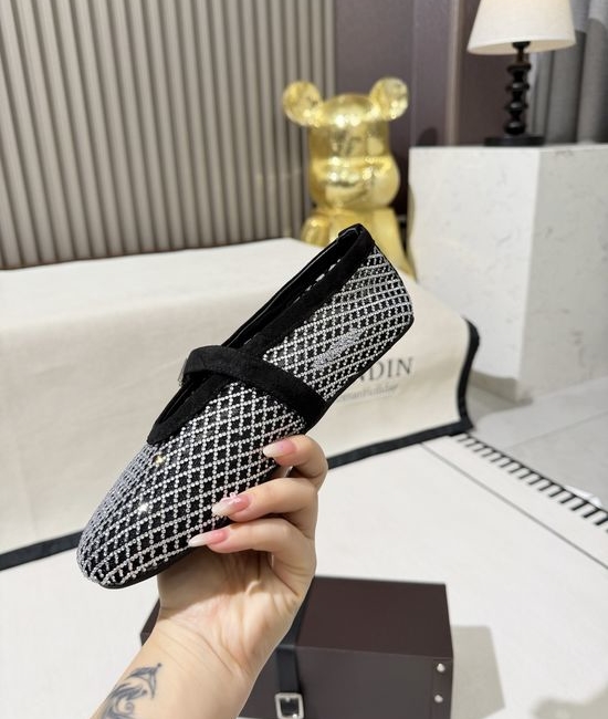 Alaia Mesh Rhinestone Buckle Strap Flat Ballet Shoes