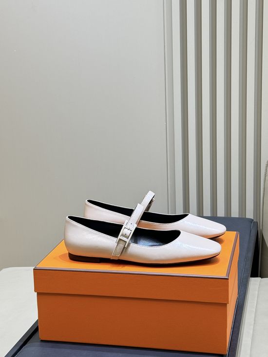 Hermes Elegant Square Toe Mary Janes Premium Leather Daily Shoes
