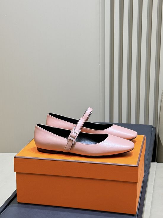 Hermes Elegant Square Toe Mary Janes Premium Leather Daily Shoes