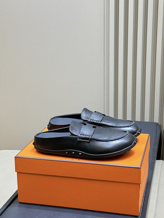 Hermes Suede Leather Mules Non-slip Sole Casual Elegant Daily Shoes