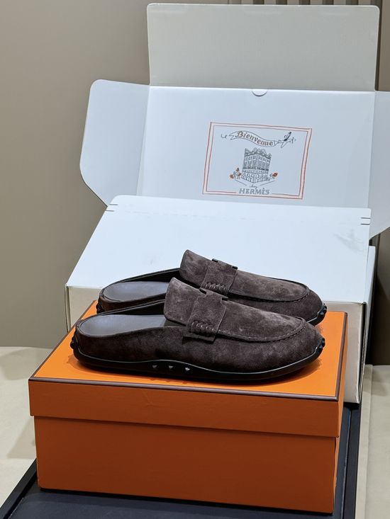 Hermes Suede Leather Mules Non-slip Sole Casual Elegant Daily Shoes