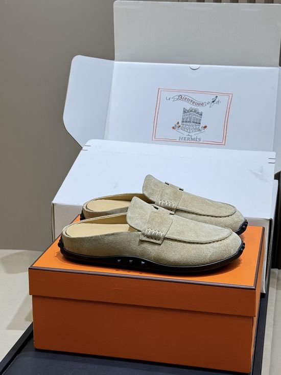 Hermes Suede Leather Mules Non-slip Sole Casual Elegant Daily Shoes