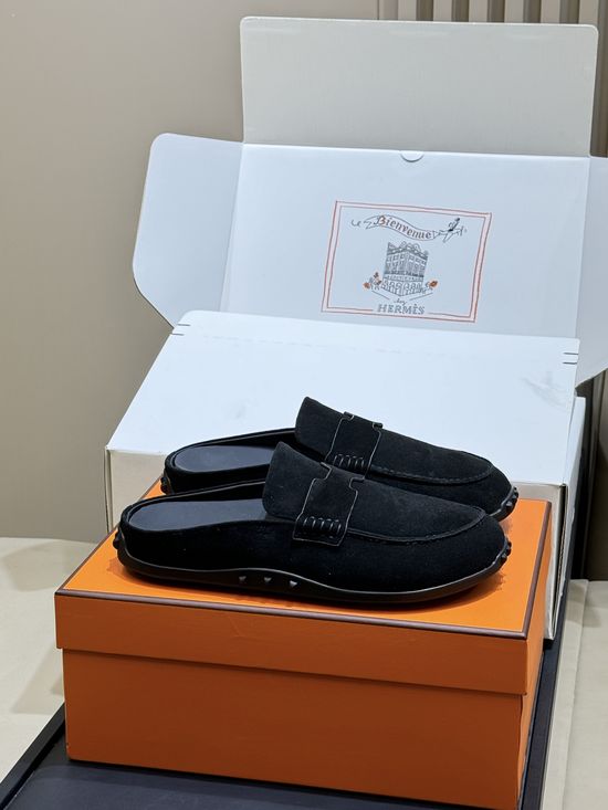 Hermes Suede Leather Mules Non-slip Sole Casual Elegant Daily Shoes