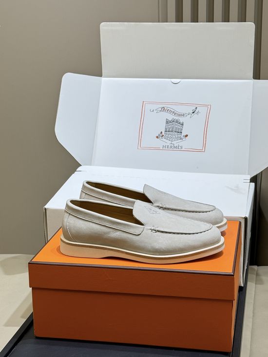 Hermes Suede Leather Loafers Slip On Classic Versatile Business Casual Shoes
