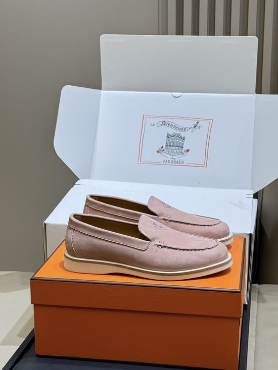 Hermes Suede Leather Loafers Slip On Classic Versatile Business Casual Shoes