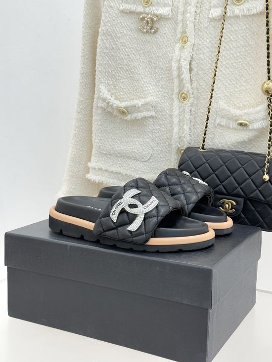 Chanel Quilted Thick Sole Slip On Casual Comfort Slides