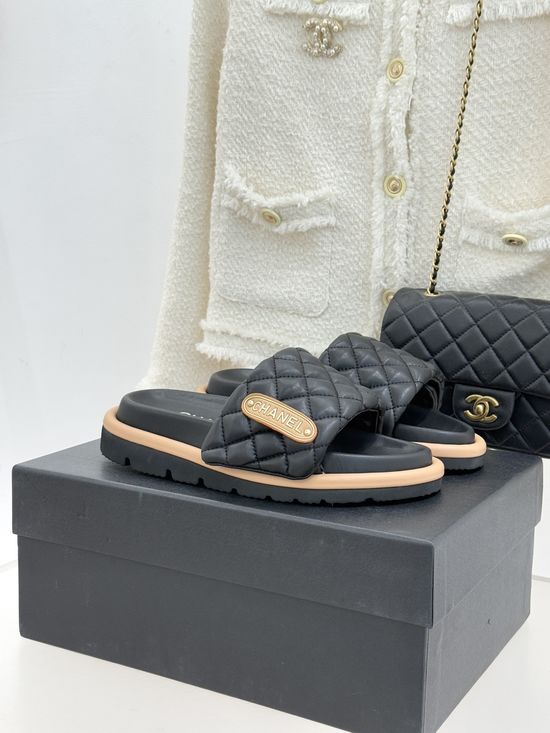 Chanel Quilted Magic Tape Thick Sole Slip On Casual Comfort Slides