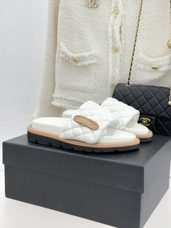 Chanel Quilted Magic Tape Thick Sole Slip On Casual Comfort Slides