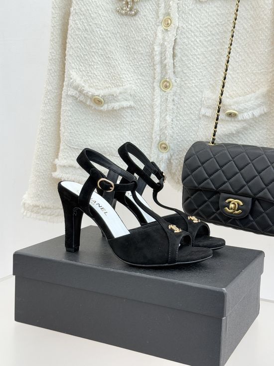 Chanel Peep Toe T Strap High Heel Elegant Sandals