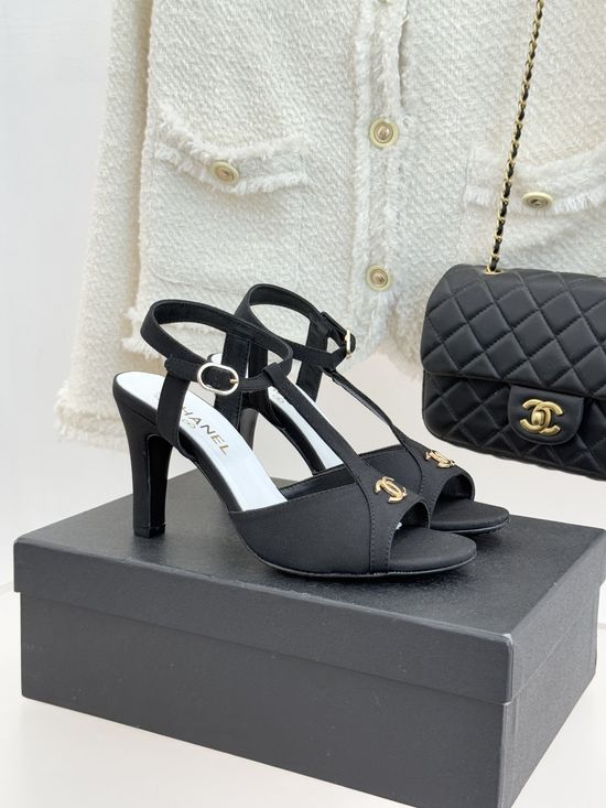 Chanel Peep Toe T Strap High Heel Elegant Sandals