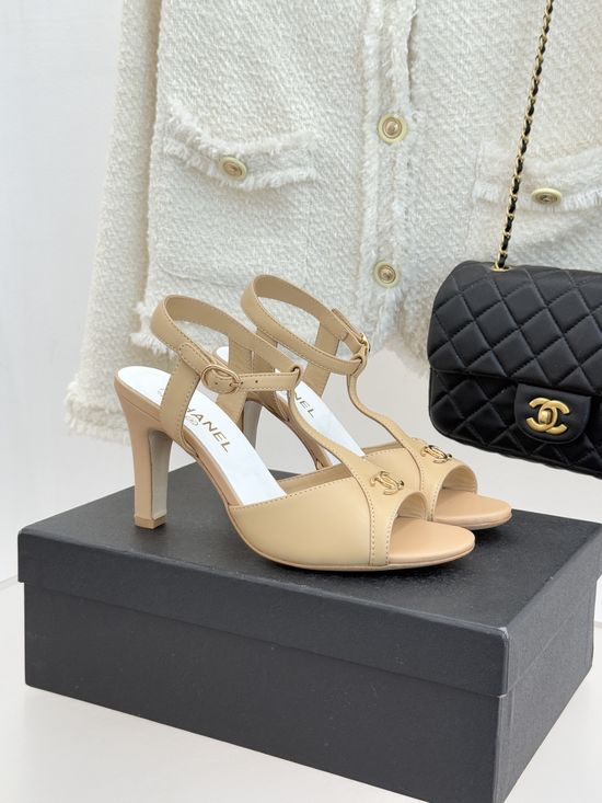 Chanel Peep Toe T Strap High Heel Elegant Sandals