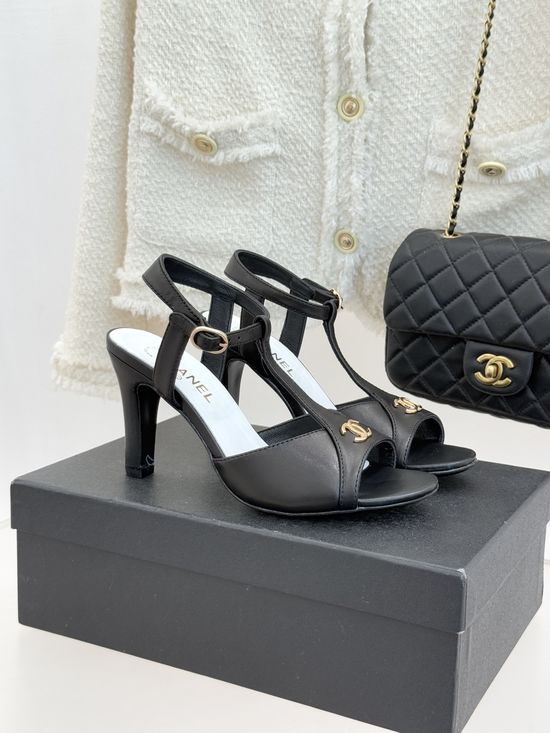 Chanel Peep Toe T Strap High Heel Elegant Sandals