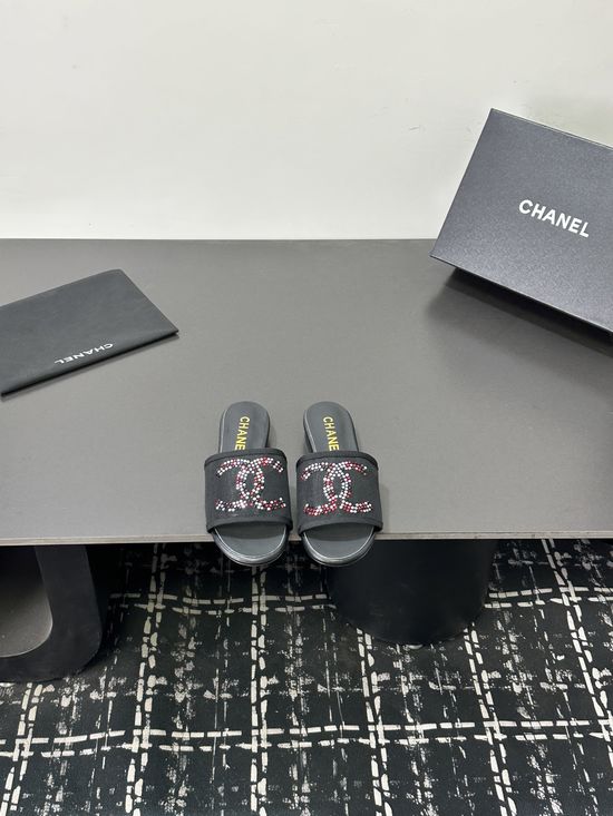 Chanel Satin Mesh Upper Slides Soft Lining Premium Gift Packaging