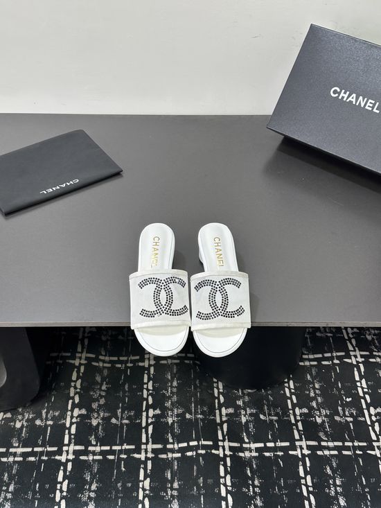 Chanel Satin Mesh Upper Slides Soft Lining Premium Gift Packaging