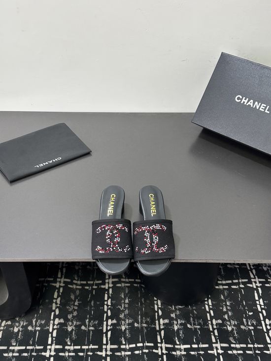 Chanel Satin Mesh Upper Slides Soft Lining Premium Gift Packaging