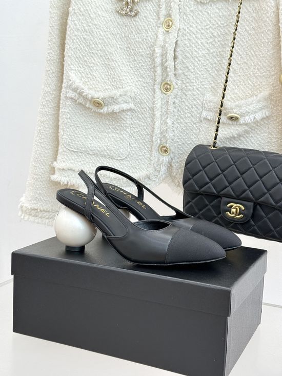 Chanel Pearl Heel Open Back Color Block Dress Sandals