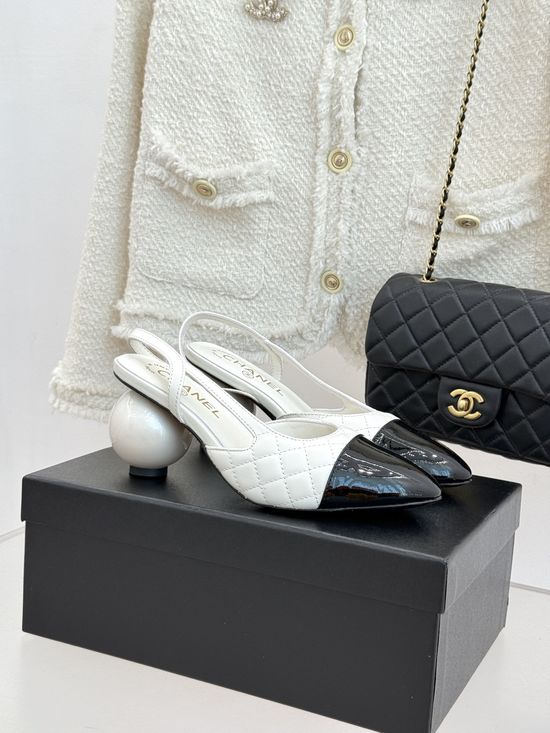 Chanel Pearl Heel Open Back Color Block Dress Sandals