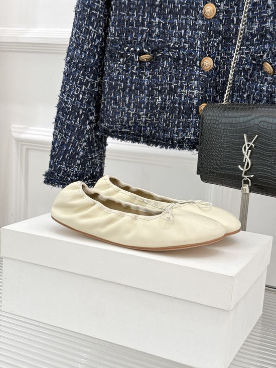 The Row Minimalist Bow Decor Leather Ballet Flats