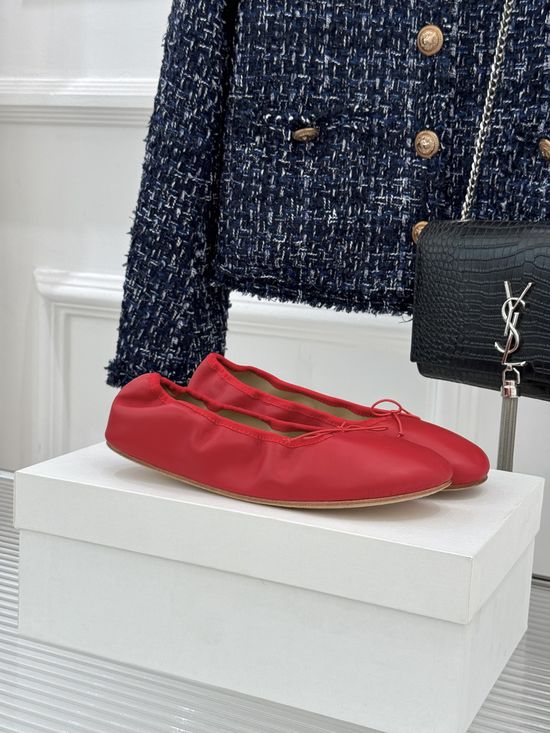 The Row Minimalist Bow Decor Leather Ballet Flats