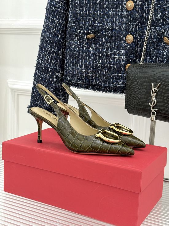 Ferragamo Italian Elegance: Metal Buckle High Heel Sandals