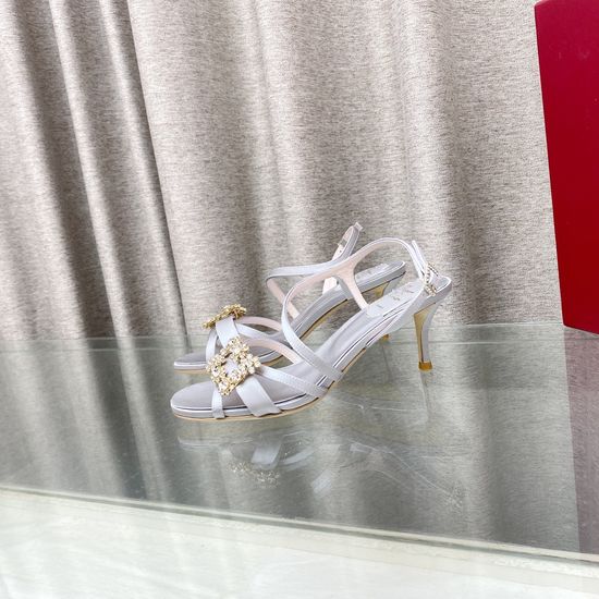Roger Viver Satin Rhinestone Buckle Stiletto Heel Sandals