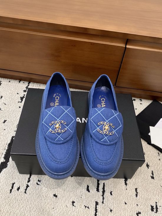 Chanel Buckle Decor Casual Leather Loafer Shoes