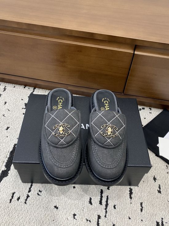 Chanel Classic Buckle Slip On Mules Premium Denim Upper